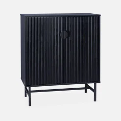 Credenza effetto legno con scanalature nere 2 ante, 80cm