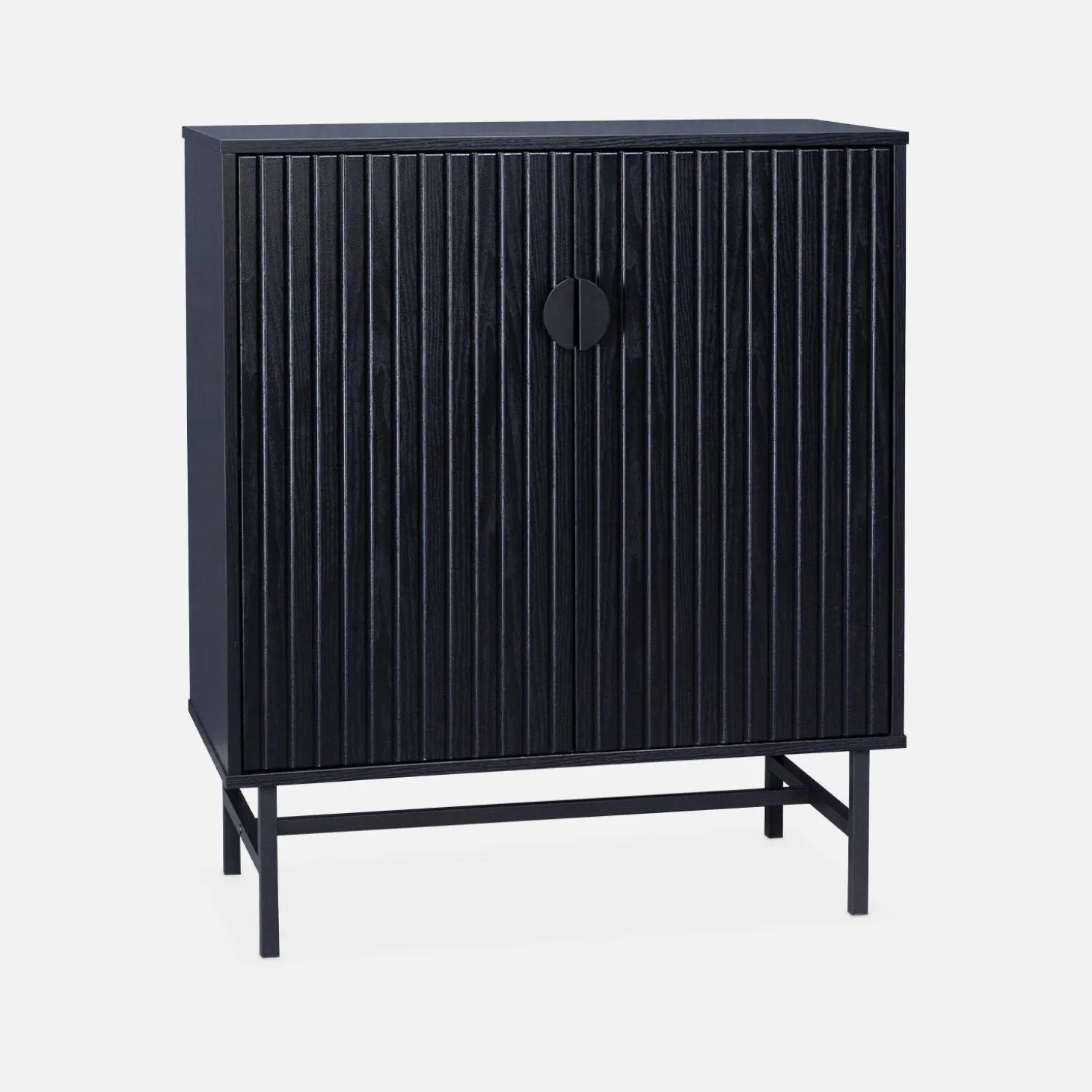 Credenza effetto legno con scanalature nere 2 ante, 80cm