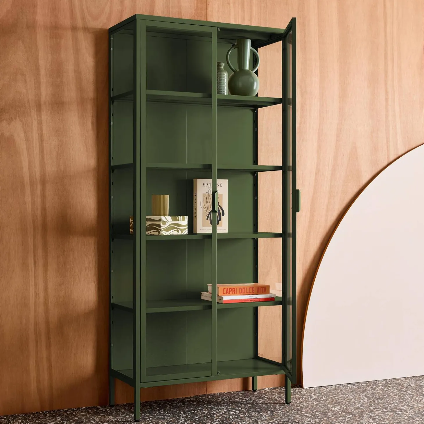 Credenza in acciaio e vetro temperato 2 porte, 180cm