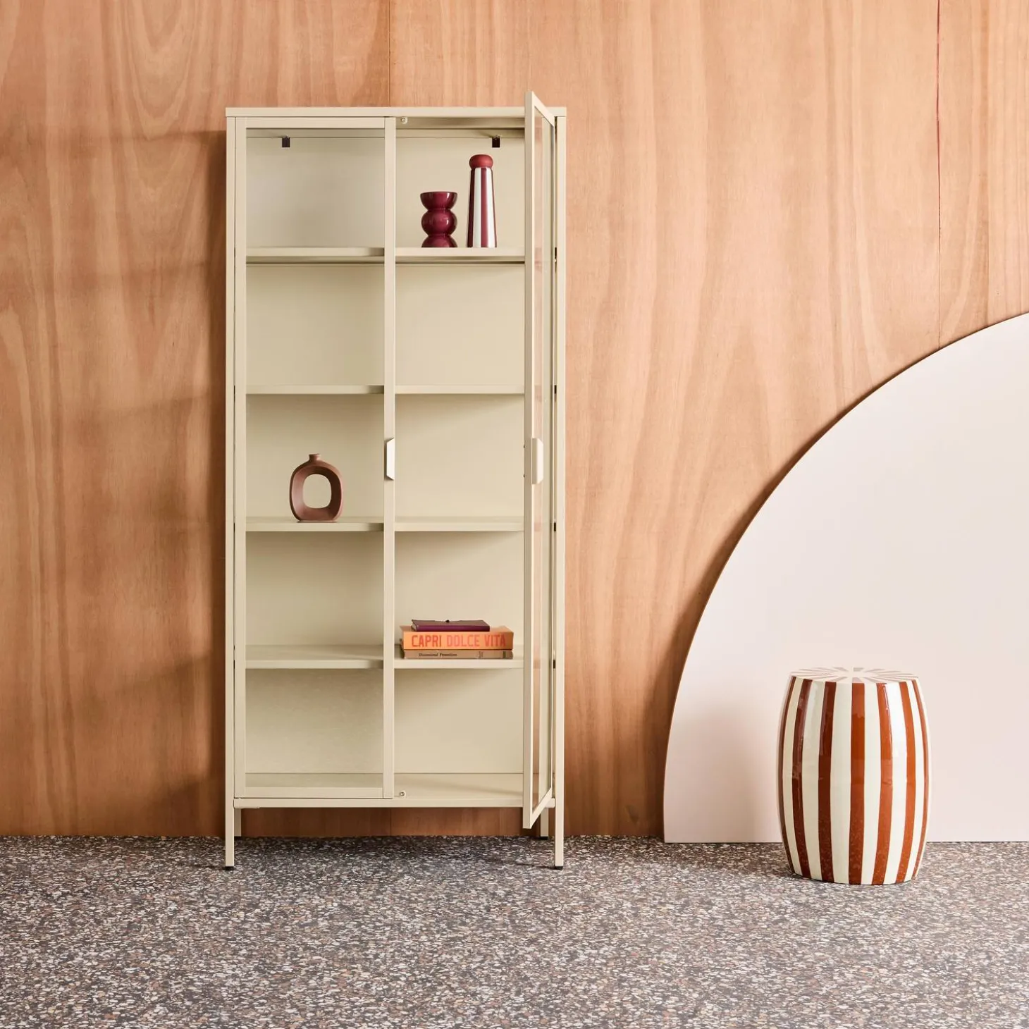 Credenza in acciaio e vetro temperato 2 porte, 180cm