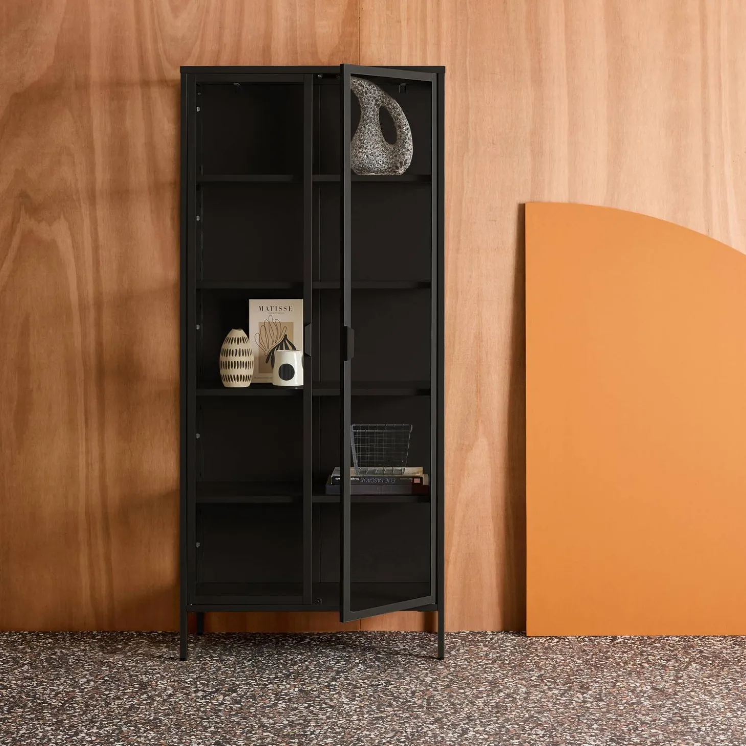 Credenza in acciaio e vetro temperato 2 porte, 180cm