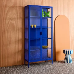 Credenza in acciaio e vetro temperato 2 porte, 180cm