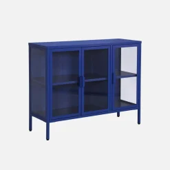 Credenza industriale in metallo e vetro temperato 3 ante, 100cm