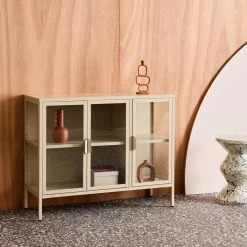 Credenza industriale in metallo e vetro temperato 3 ante, 100cm