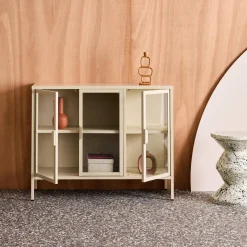 Credenza industriale in metallo e vetro temperato 3 ante, 100cm