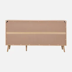 Credenza in legno e canna a 2 ante e 3 cassetti, 150cm