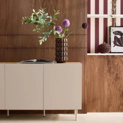 Credenza in metallo e decorazione in legno 3 ante, 150cm