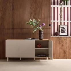 Credenza in metallo e decorazione in legno 3 ante, 150cm