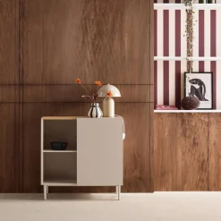 Credenza in metallo e decorazione in legno 1 anta, 80cm