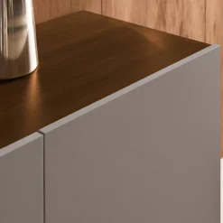 Credenza in metallo e decorazione in legno 3 ante, 150cm