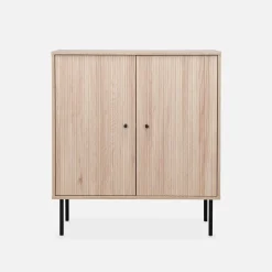 Credenza scanalate effetto legno a 2 ante, 83.5cm