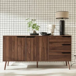 Credenza scandinava a 2 ante effetto legno di noce, 160cm