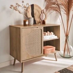 Credenza scandinava con decoro, legno arrotondato, 80cm