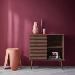 Credenza scandinava effetto legno e anta scorrevole scanalata, 80cm