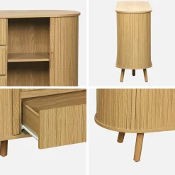 Credenza scandinava effetto legno scanalato 2 ante scorrevoli, 150cm