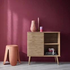 Credenza scandinava effetto legno e anta scorrevole scanalata, 80cm