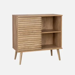 Credenza scandinava effetto legno e anta scorrevole scanalata, 80cm