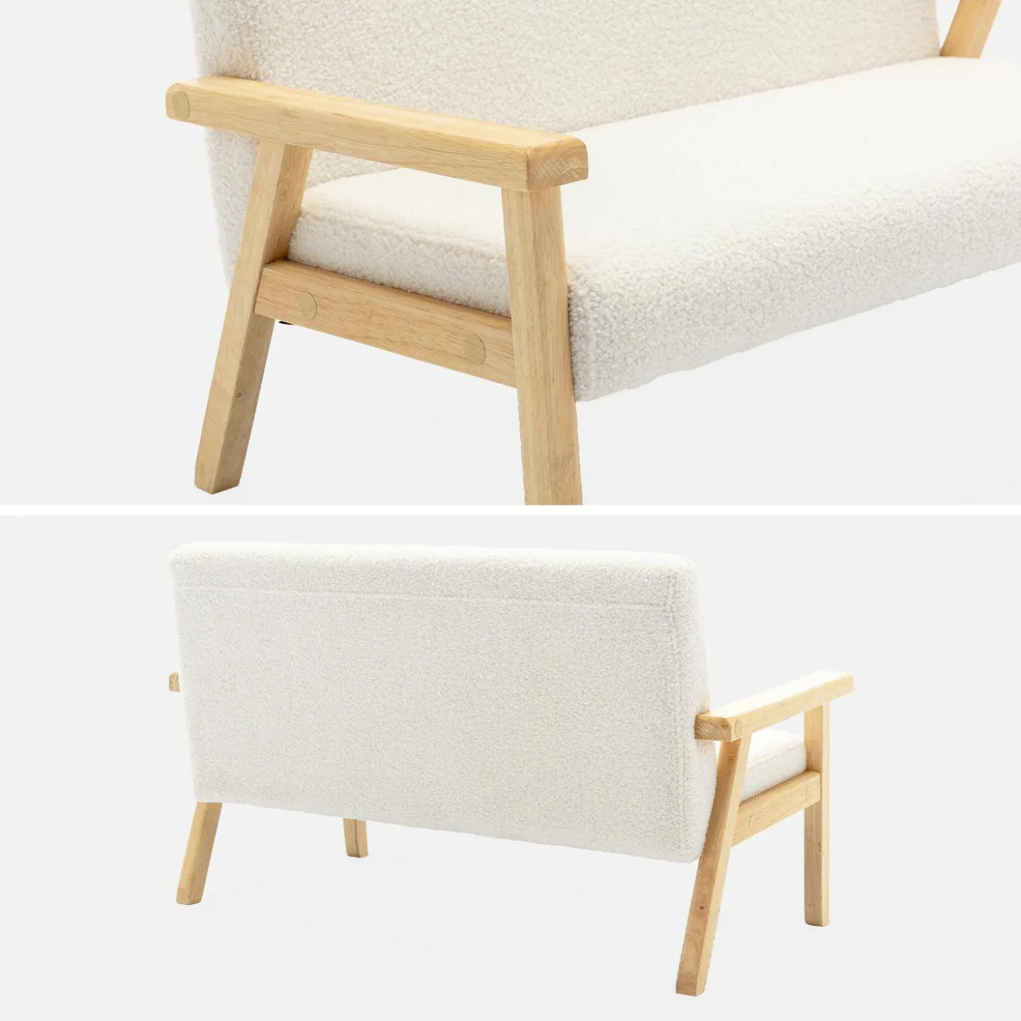 Divanetto per bambini in tessuto bouclé legno di hevea, 2 posti