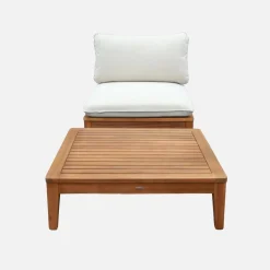 Divano modulare da giardino con tavolino in legno di acacia e bouclé, 1 posto