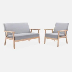 Divano stile scandinavo in legno e tessuto, 2 posti