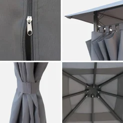 Gazebo da giardino 3x3m struttura in alluminio con tende scorrevoli
