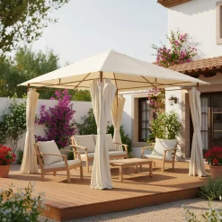 Gazebo da giardino 3x3m struttura in alluminio con tende scorrevoli