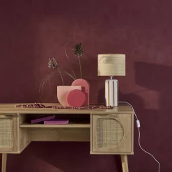Lampada da tavolo in ceramica per interni con effetto rattan, 44cm