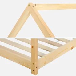 Letto a capanna per bambini in pino, compresa la rete a doghe