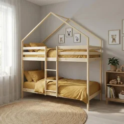 Letto a castello per bambini a forma di capanna 190cm in pino naturale