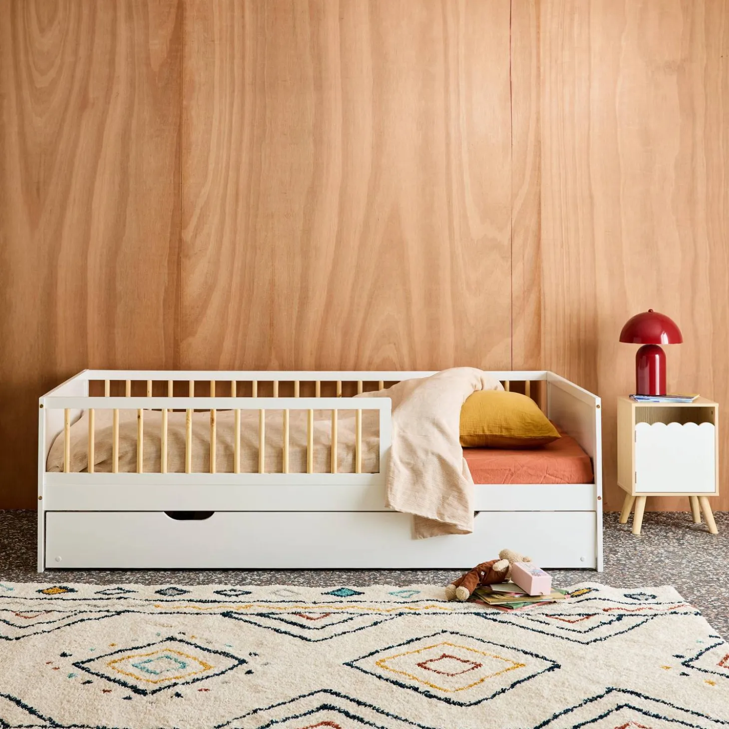 Letto a nido per bambini estraibile in pino naturale con rete a doghe e letto estraibile, 190cm