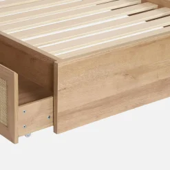 Letto bohemien con rete a doghe e testiera 90cm + 2 cassetti