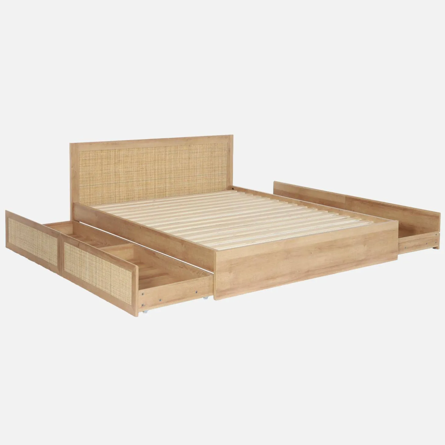 Letto bohemien con rete a doghe e testiera 160x200cm + 4 cassetti