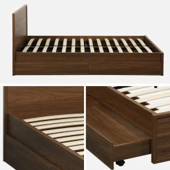 Letto con rete a doghe e testiera 140x190cm + 4 cassetti