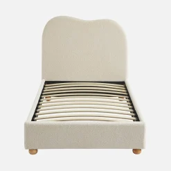 Letto con rete a doghe e testiera, bianco con finitura bouclé