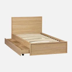 Letto con rete a doghe e testiera 90cm + 2 cassetti decorazione legno