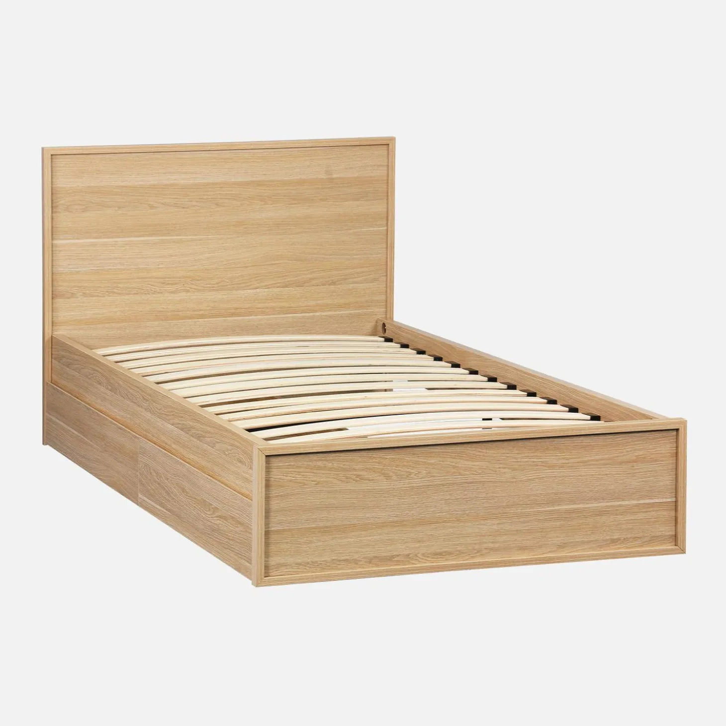 Letto con rete a doghe e testiera 90cm + 2 cassetti decorazione legno