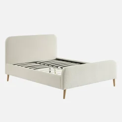 Letto con rete e testiera imbottita bouclé, 140x190cm