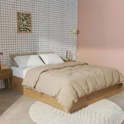Letto contenitore con rete a doghe 140x190cm decorazione legno