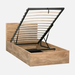 Letto contenitore con rete a doghe e testiera 90x190cm decorazione legno