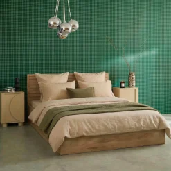 Letto contenitore con rete a doghe e testiera 160x200cm decorazione legno