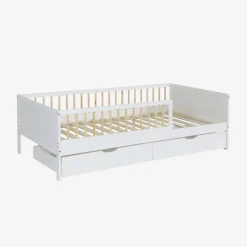 Letto nido per bambini 190cm in pino naturale con rete a doghe e cassetti,