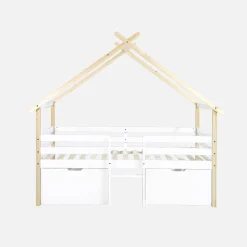 Letto per bambini 90 x 190 cm in legno di pino con rete a doghe inclusa e 2 cassetti