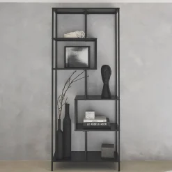 Libreria asimmetrica in metallo nero a 6 livelli