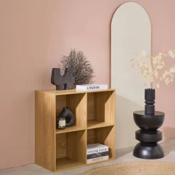 Libreria modulare in legno a 2 ripiani, 4 vani