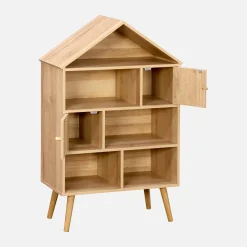 Libreria per bambini effetto legno e canna, 7 scomparti