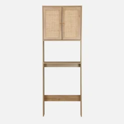 Mensola mobile WC decorato in legno e canna