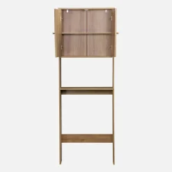 Mensola mobile WC decorato in legno e canna