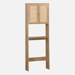 Mensola mobile WC decorato in legno e canna