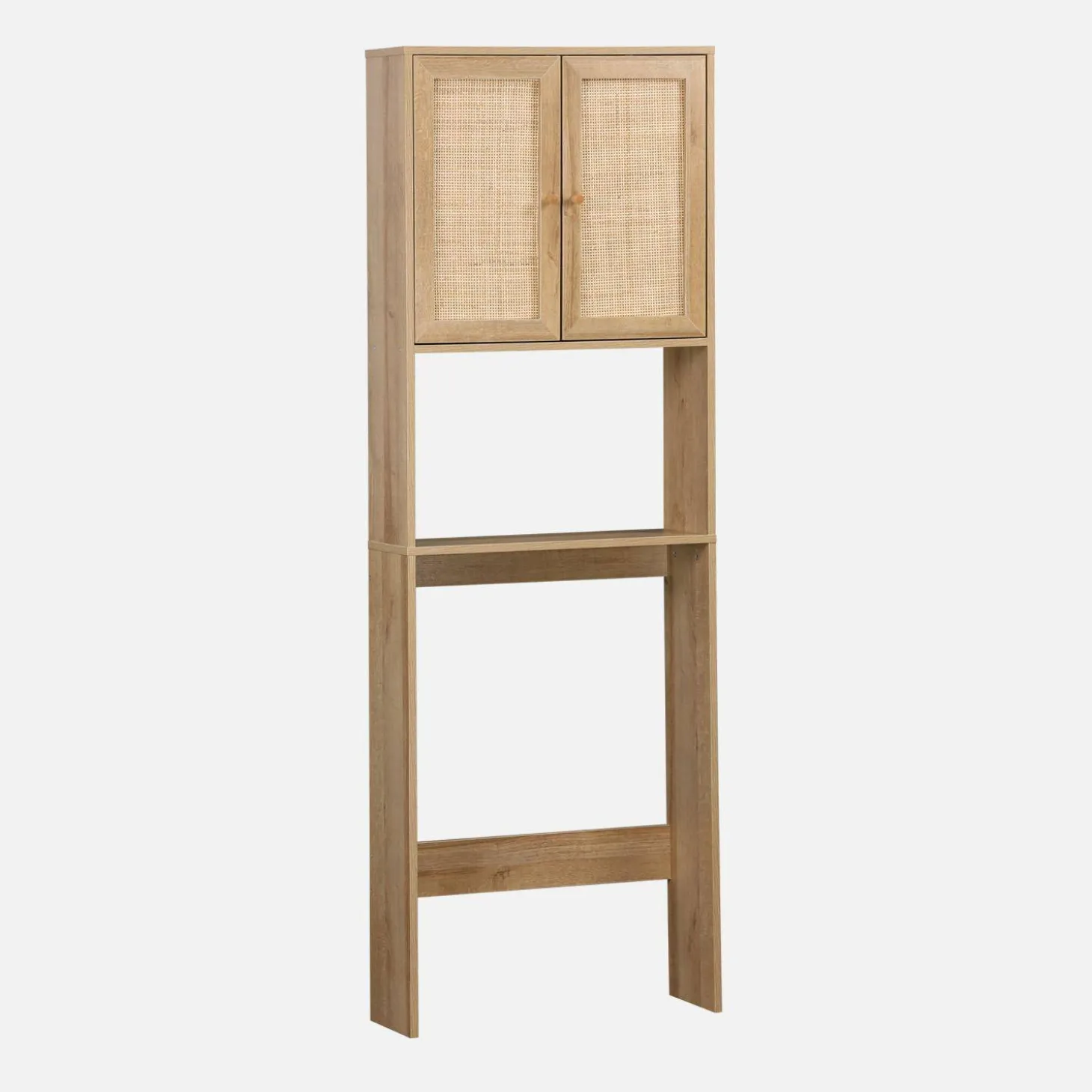 Mensola mobile WC decorato in legno e canna