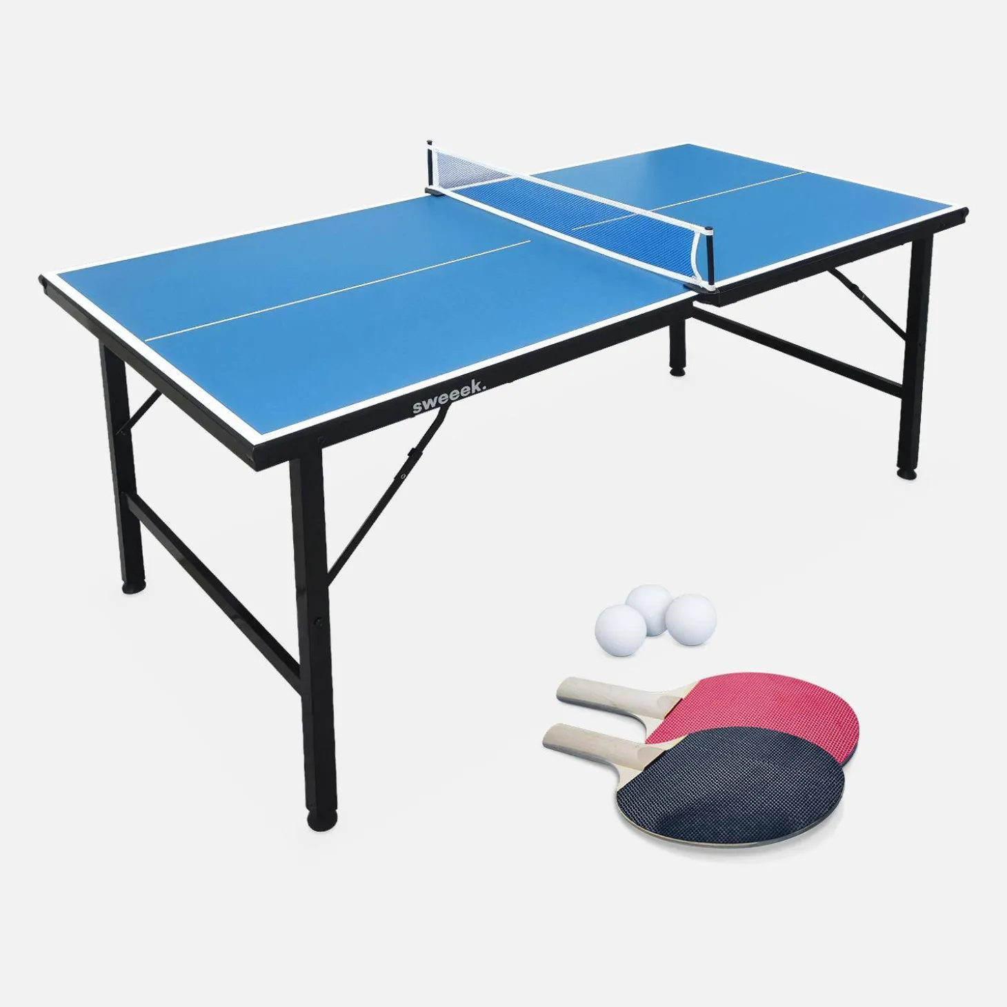 Mini tavolo da ping pong pieghevole per interni con 2 racchette e 3 palline, 150cm